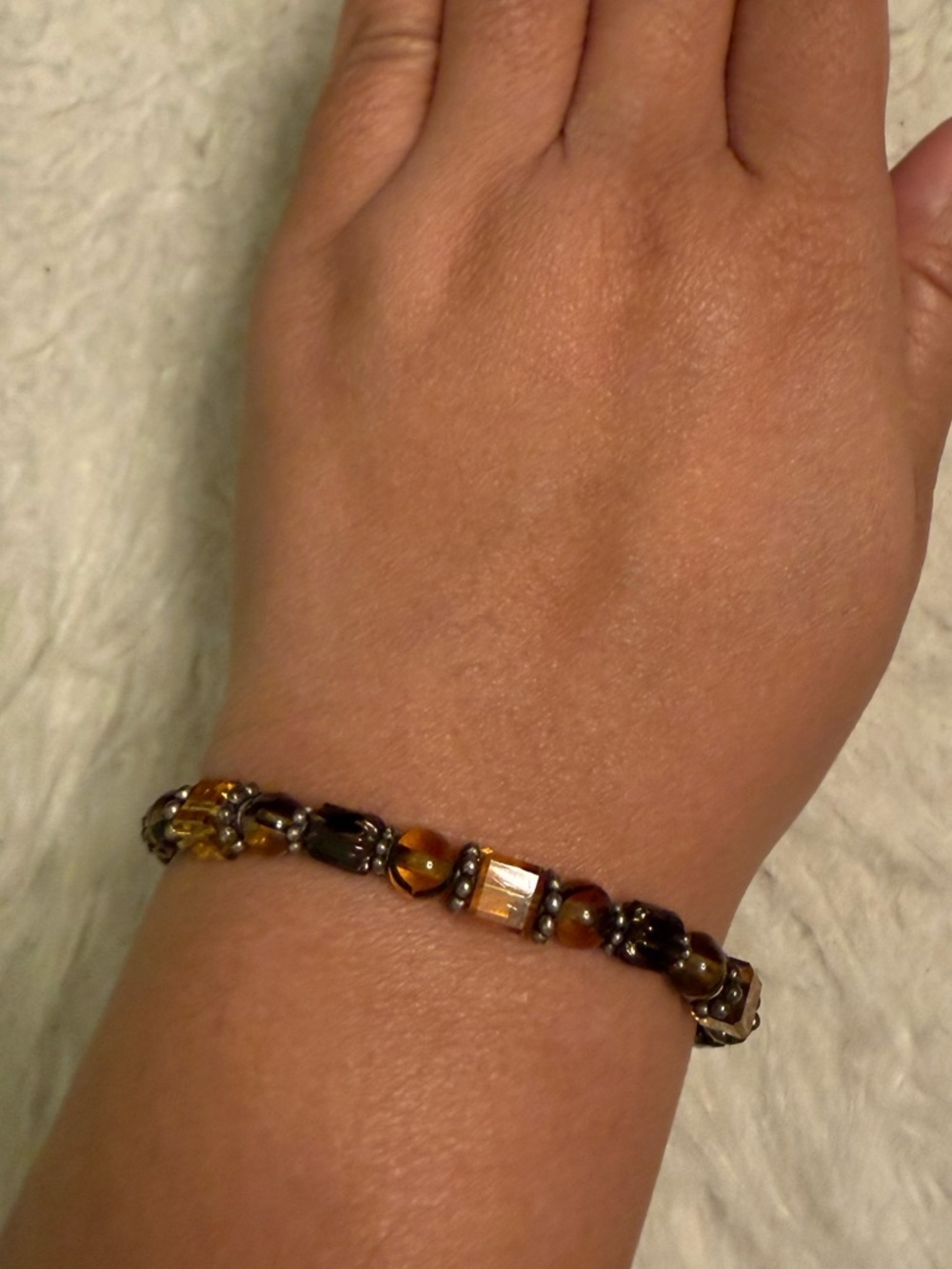 Vintage Brown and Amber Beaded Women's Bracelet with silver toggle clasp